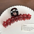 Pince à cheveux vintage fleur rouge foncé avec strass pour une coiffure élégante - 13cm / Bordeaux