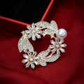 Elegant gold wreath brooch with white pearls and sparkling diamonds on red velvet - Style 39-6 Garland Pin (5*5cm/13.5g)