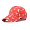 Detail of red Halloween baseball cap with white skull, bone gesture, and BOO pattern - Adjustable / Red Skull