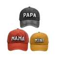 Three-piece family baseball cap set in grey, red, and yellow with Papa Mama Mini embroidery - Family Set (PAPA+MAMA+MINI) / Black/Orange/Yellow