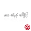 Sterling silver earring set featuring cubic zirconia studs and butterfly designs - Platinum Butterfly
