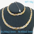 Three-tone braided snake chain set with necklace and bracelet in gold, silver, and rose gold - 2.5mm Tri-color 3-Layer Braid (Bracelet 18cm + 5cm Extender)