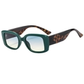 Fashion rectangular sunglasses with dark green frame and leopard print temples - Green Frame Green Tea Lens