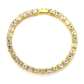 Hiphop gold tennis bracelet with sparkling clear round-cut zircons on white background - 5mm / 7" / Gold