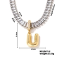 Close-up of gold plated letter U necklace with dimensions and zircon crystal details - Letter U Shape Style (N01047-U)