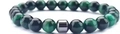 8mm Green Tiger Eye beaded bracelet with silver metal cylinder charm for men - Green Tiger Eye