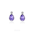 Elegant S925 sterling silver drop earrings with purple faceted crystal and zircons - Elegant Purple
