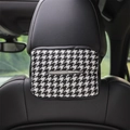Auto hoofdsteun tissuedoos houder met zwart-wit pied-de-poule en lederen afwerking - Gebreide Hahnentritt-stijl / Zwart-wit Patchwork