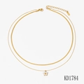 Double layer gold necklace with flat snake chain and flower shaped zircon pendant - Gold Double Layer Flower Pendant (KD1784)