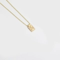 Vintage-Goldkette mit rechteckigem Engel-Anhänger und weißem Perlenrand - Quadratisch (Figurenmuster)