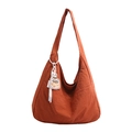 Borsa tote minimalista rosso mattone in tela con ciondolo e tracolla larga - Con Ciondolo / Arancione