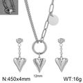 Silver stainless steel jewelry set featuring heart pendant necklace and earrings - Silver Heart Jewelry Set (KS217221-Z)