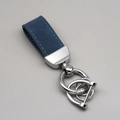 Blue suede car keychain with polished silver metal hardware and anti-loss D-ring design - Short Style / Blue/Silver