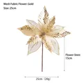 25cm champagne gold mesh artificial Christmas flower with glitter edges for DIY decor - 25cm / Gold