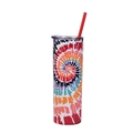Rainbow tie-dye skinny stainless steel tumbler with transparent lid and red straw - TD1 (Vibrant Spiral Tie-dye)