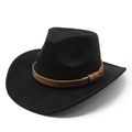 Classic black suede cowboy fedora hat with brown leather band and metallic studs - M (56-59cm) / Black (Suede)