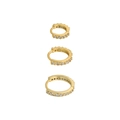 Detailed view of three sizes of gold S925 silver hoop earrings with pavé cubic zirconia - Gold Rhinestone 3-Size Group (#69)