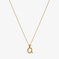 Detail of gold S925 silver letter Q pendant with hammered texture and tiny diamonds - 925 Silver / Gold - Letter Q