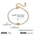Gold-plated stainless steel tennis bracelet featuring an evil eye pendant with blue crystals - Stainless Steel / Evil Eye Tennis Chain Style (JDB0205008)
