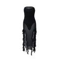 Detail van zwarte strapless mesh jurk met transparante ruches en gelaagde texturen - S / Zwart