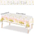Mantel de castillo de princesa rosa para cumple niñas con medidas de 137x274cm - Castillo Dorado / 137*274cm