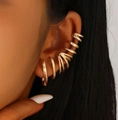 Gold punk dragon ear cuff set with cubic zirconia stones and geometric thorn design - Gold (N-782) with Stud