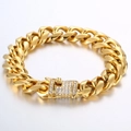 Bracciale cubano dorato con chiusura con diamanti incastonati per uomo hip-hop - Bracciale con Fibbia a Incastro Con Strass (KB127148-Z) / Oro