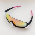 Kids cycling sunglasses with black frame, pink temples and rainbow mirrored lenses - Black Frame Pink Mirror