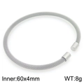 Brazalete de malla tejida plateada de 4mm con terminales pulidos en tamaño 60mm - Estilo de Extremo Cilíndrico / Color Acero