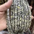 Perles carrées en jaspe dalmatien pour bijoux DIY avec motifs de taches noires - 4x4mm (Environ 38cm Fil) / Pierre Tachetée