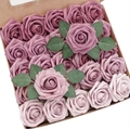 Artificial foam PE roses in pink and blush shades within a gift box with green leaves - Gradient Deep Dust Rose