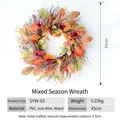 Detail view of 45cm autumn sunflower wreath with PVC berries and wooden base dimensions - Spring-Summer Transition Wreath - 45cm