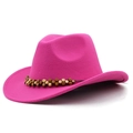 Detail of rose red western cowboy hat featuring ethnic style wooden beaded band - Rose Red