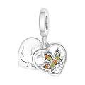 S925 silver heart charm with autumn maple leaf pendant featuring orange zircon stones - Hollow Maple Leaf