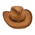 Bohemian woven straw cowboy hat with a brown leather band and golden feather ornament - One Size / Khaki 2 (Gold Feather)