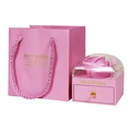 Pink jewelry drawer box with soap rose and matching gift bag set with Best Wishes text - Flower Box 7x7x7cm + Handbag / Pink
