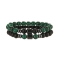 Set di bracciali in perle di pietra naturale da 8mm con malachite verde e perle nere - Malachite e Perline Opache (Set di 2)