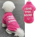 Pink pet dog T-shirt with I Give Free Kisses print and heart graphics - Rose Red
