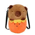 Plush Capybara crossbody bag with strawberry design and adjustable black strap - Orange