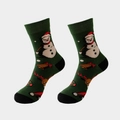 Funny Christmas crew socks in dark green with reindeer and snowman holiday prints - Evil 03-Green Angry Snowman