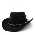 Black faux suede western cowboy hat with checkered ribbon and silver stud accents - M (56-58cm) / Black