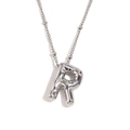 Balloon style letter R pendant necklace in silver finish with polished metal texture - Steel-Letter R