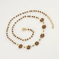 Bohemian style necklace with crystal flower charms in antique gold finish - Necklace / Bronze