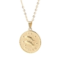 Golden Pisces zodiac coin necklace with dolphin pattern and stainless steel engraving - Pisces