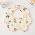 Gauze cotton petal baby bib with pink floral strawberry print and snap button - Gauze Flower Scarf - Cute Rabbit On Rice Paddy