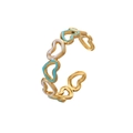Adjustable gold heart ring with light blue and white enamel inlay patterns - Gold Multi-Color Heart (J518-1)