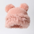 Bonnet en tricot rose avec oreilles d'ours en fourrure et bordure en peluche pour l'hiver - Taille unique / Rose