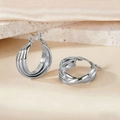 Three-layer intertwined silver stainless steel hoop earrings with high-polish finish - 23mm (PJER255) / Silver