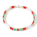 Bracelet Tila fait main avec perles rectangulaires rouges, vertes, blanches et dorées - Rouge Vert Blanc Or Géométrique