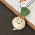Handmade wool felt radish keychain with cute smiley face and metallic ring accessory - Napa Cabbage